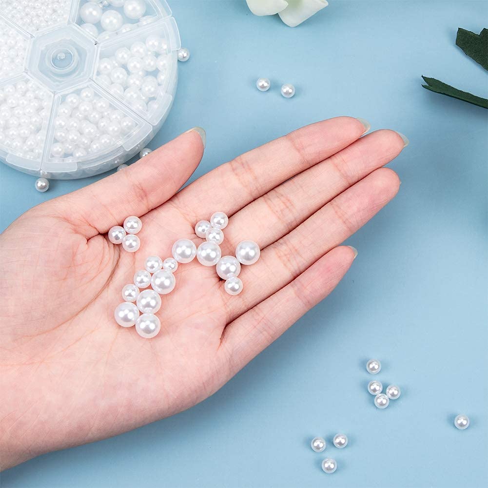 PH PandaHall Approximately 1535 Pearl Beads Glass Pearl No Hole Small Satin Glossy Glass Pearl Milk Beads Round Round Balls Handmade DIY White