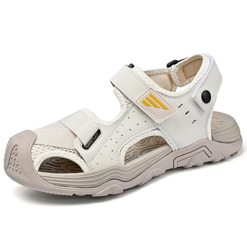 Sommer Herren Leder Strandsandalen Hohle Zehenkappe Outdoor Sportschuhe Handgefertigte Mesh Schuhe