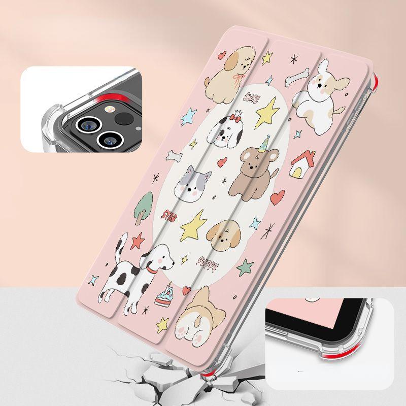 Per iPad 2021 gen9 10.2 custodia Nuova Cartone Animato Cane Carino Silicone Piatto Intero Custodia Protettiva 2018/17 gen6/5 9.7 Stile Tre Pieghe a Conchiglia
