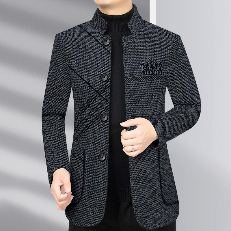 2024 Autumn/Winter Men's Wool Coat: Business Casual Stand Collar for Middle-Aged Dads