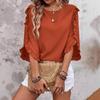Ladies Summer Ruffles Half Sleeve Solid Color Pullover T Shirt Top