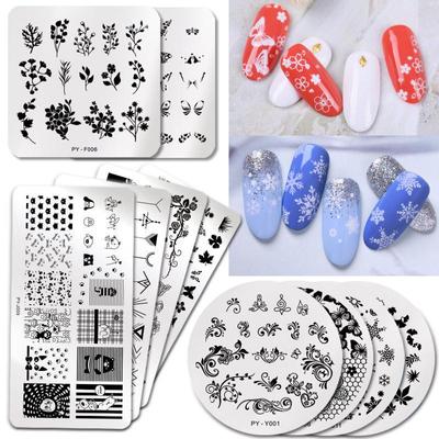 Spets Nagelstansplåtar Geometriskt rostfritt stål Nail Art Bild Verktygsväxter Stencil Nagelverktyg