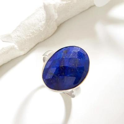 Ręcznie robiony prosty pierścień Bezel naturalny lapis unikalny kamień szlachetny biżuteria ze srebra próby 925 dla kobiet żona mama miły prezent