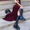 Winter New Platform Women Long Boots Lace Up Ladies Elegant Knee High Boots Shoes Thick Bottom Motorcycle Boots
