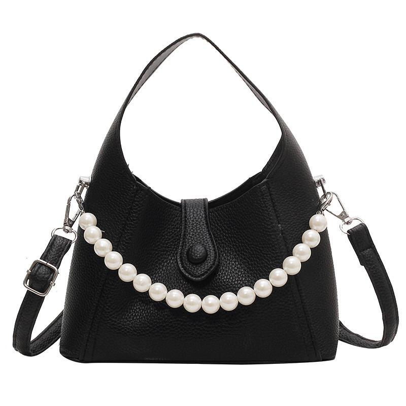 Chic Simple Solid Color Pearl Chain Tote Bag For Trendy Summer Casual Outfits