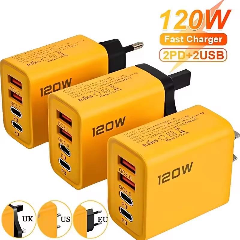 120W C PD Quick Charge 4 Ports Charger 3.0 Type C USB Phone Chargers Fast Charging Adapter For iPhone Samsung Xiaomi Huawei