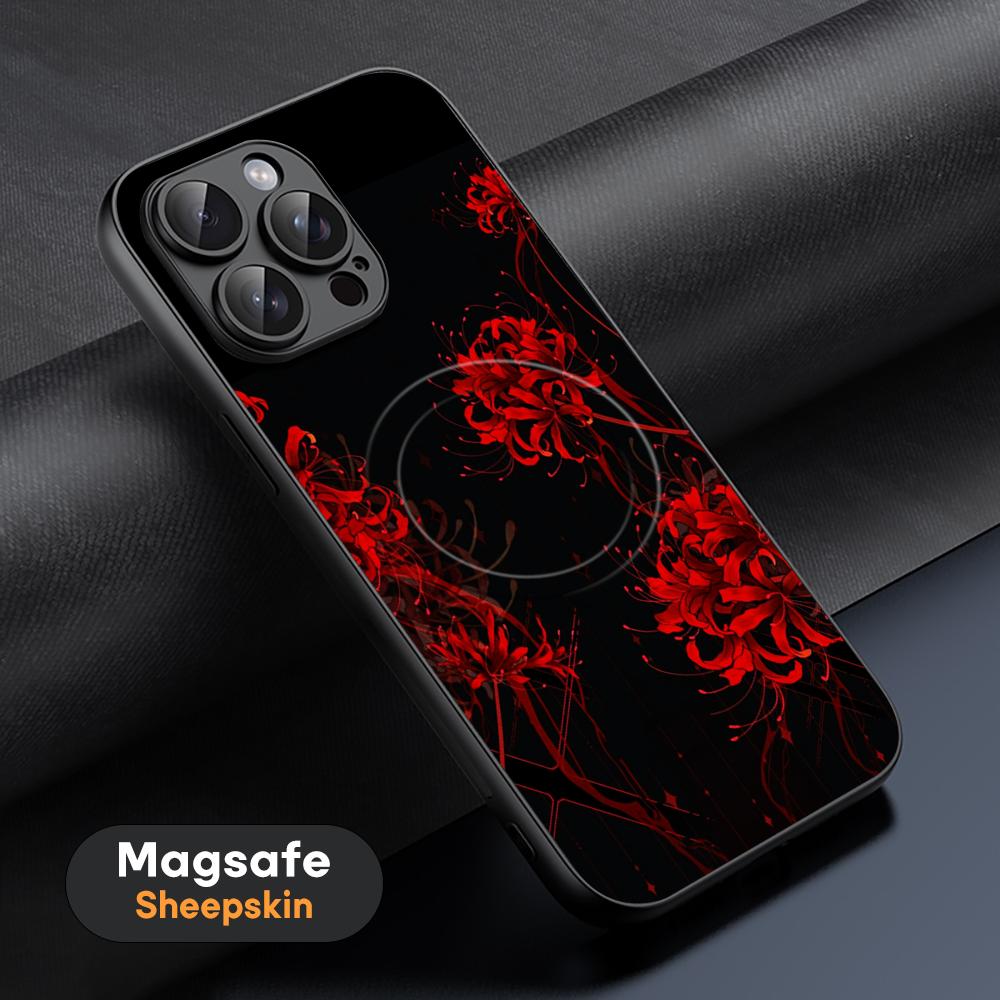 Japan art Red spider lily fashion design Phone Case For iPhone 16 15 14 13 12 11 Plus Pro Max High-end Luxury Magsafe Sheepskin