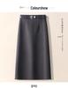Women's Gray Wool A-line Midi Skirt - High Waist, Slimming, Professional Winter 2024
