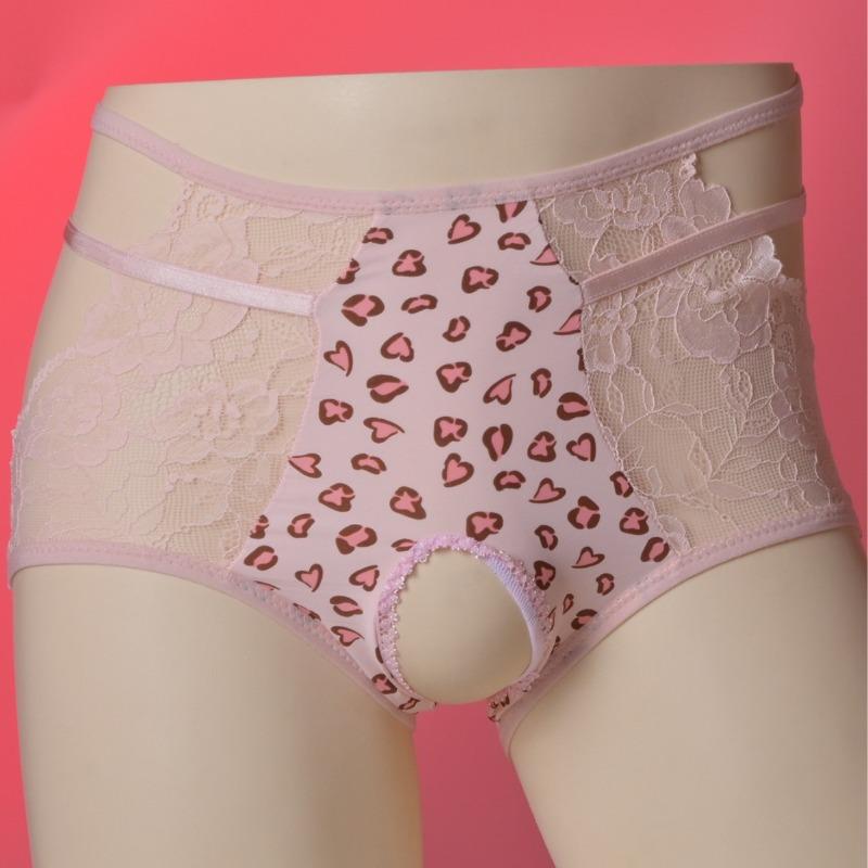 Large Size Couple Lingerie Underwear Leopard Lace Crotchless Panties Hollow Out Briefs Femboy Crossdressers Roleplay Nightwear