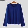 INCERUN Oversized Men Undershirts V Neck Long Sleeve Casual Loose T-shirts Tops