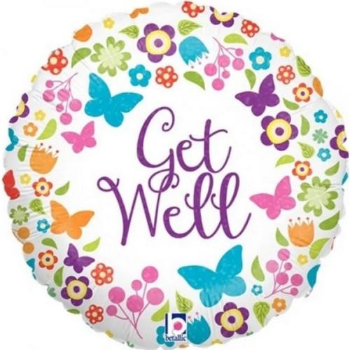 Oaktree Get Well Holographic Flowers And Butterflies Foil Balloon