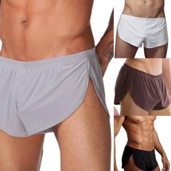 Solid Color Casual Men Elastic Waistband Split Shorts Underwear Home Sportswear