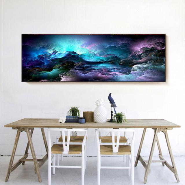 

Абстрактная картина на холсте, красочные фиолетовые, синие облака, постеры и принты, скандинавские настенные художественные картины для спальни, домашний декор, без рамки 50*100cm