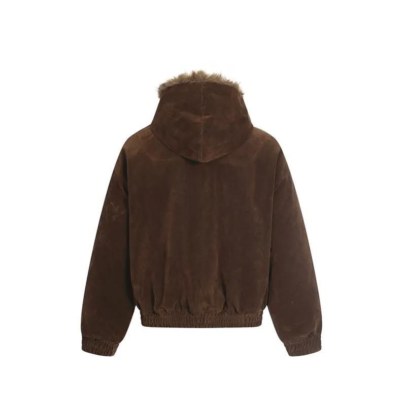 American Style Men's Coats Hooded Faux Fur Single Breasted Loose Solid Color Winter Jackets