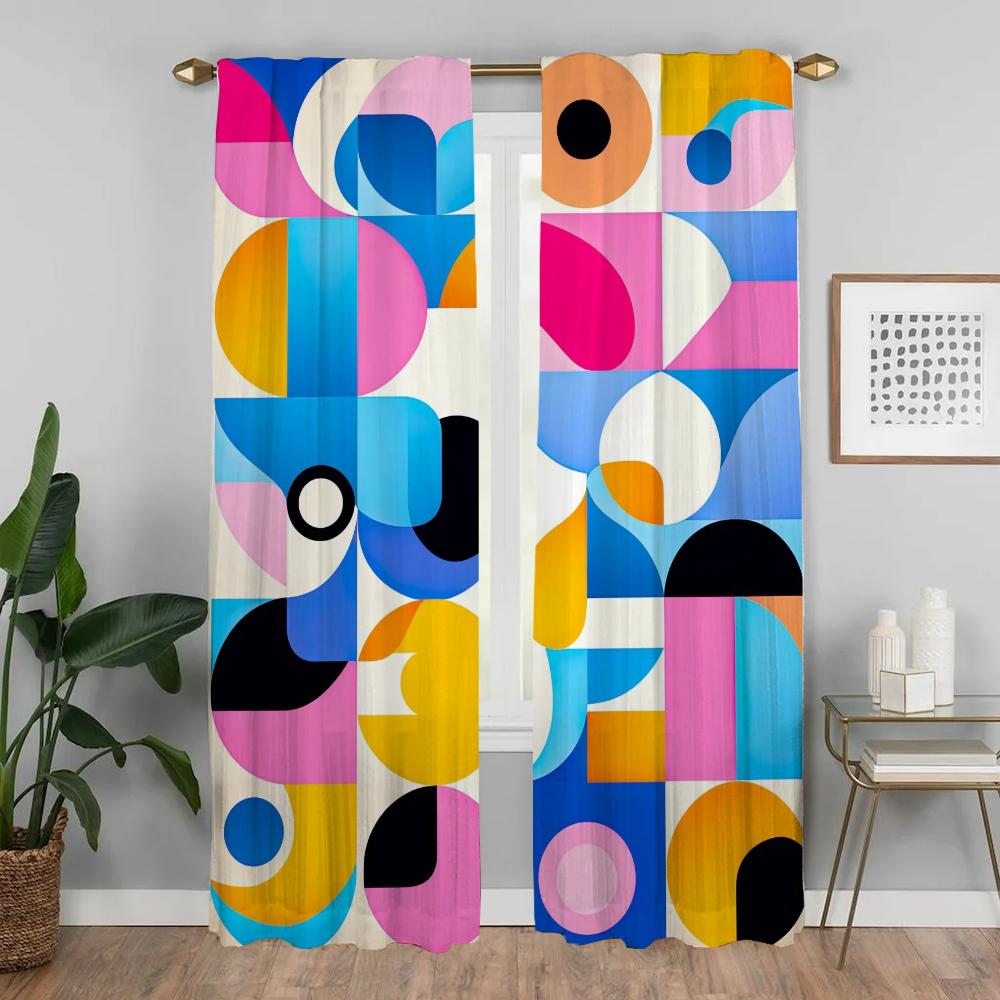 Set aus 2 modernen Memphis-Geometrie-Wohnzimmergardinen Kamera-Jalousien Trennvorhang Heiminterieur Kinder Verdunkelnd Polyester Ideal zum Sitzen