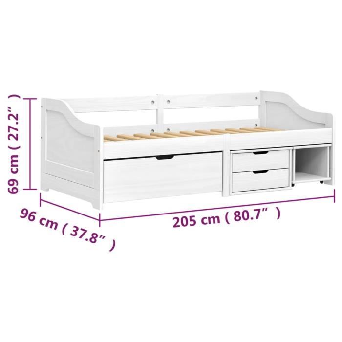 VidaXL Day Bed with 3 Drawers IRUN White 90x200 Cm Solid Pine Wood 3185214