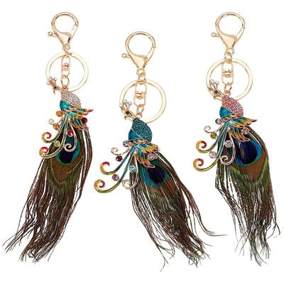 Llavero de Pluma de Pavo Real Estilo Étnico Colgante de Bolso Imitación de Pavo Real Amuletos para Bolsos