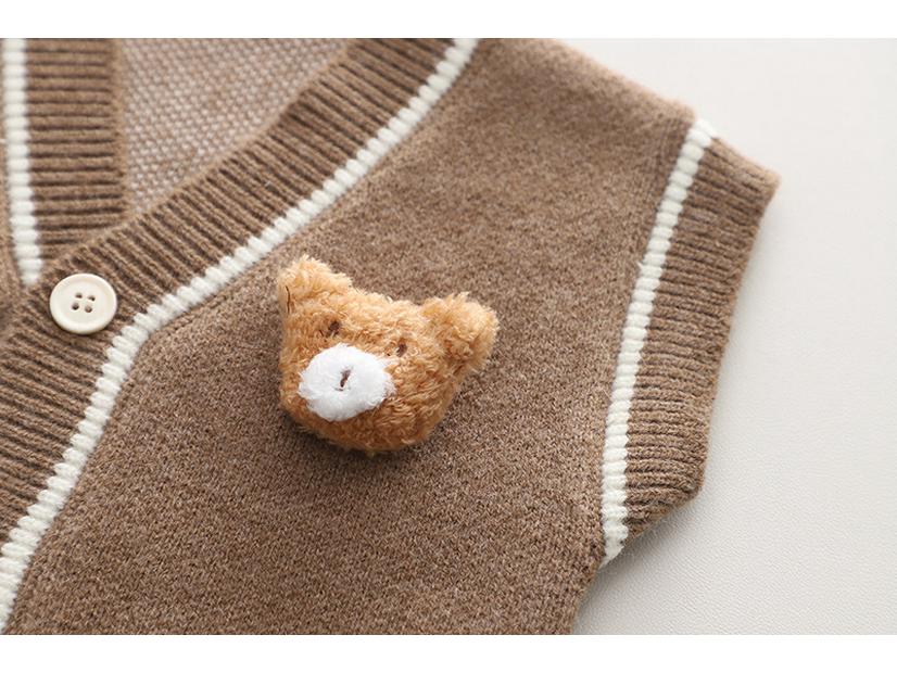 Stylish Two-Color V-Neck Knit Cardigan Set for Boys and Girls – Classic Long-Sleeve Three-Piece Baby Apparel