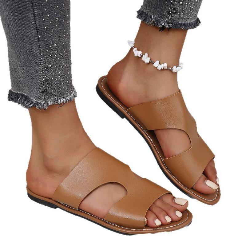 New flat-bottomed slippers women's large size simple solid color casual cool slippers