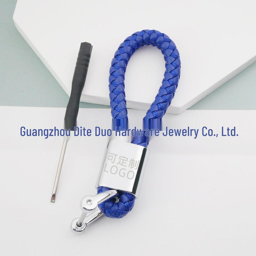 Handmade Woven Leather Car Logo Keychain Pendant for Men and Women