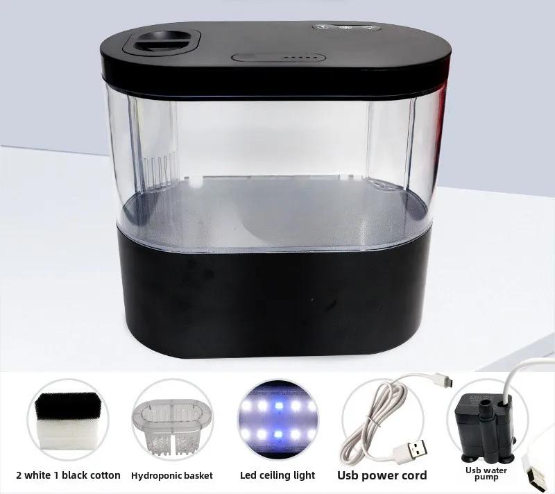 USB Mini Desktop Aquarium Fish Tank with Biochemical Filtration System LED Light Betta Fish Ecological Water Cycle Goldfish Tank