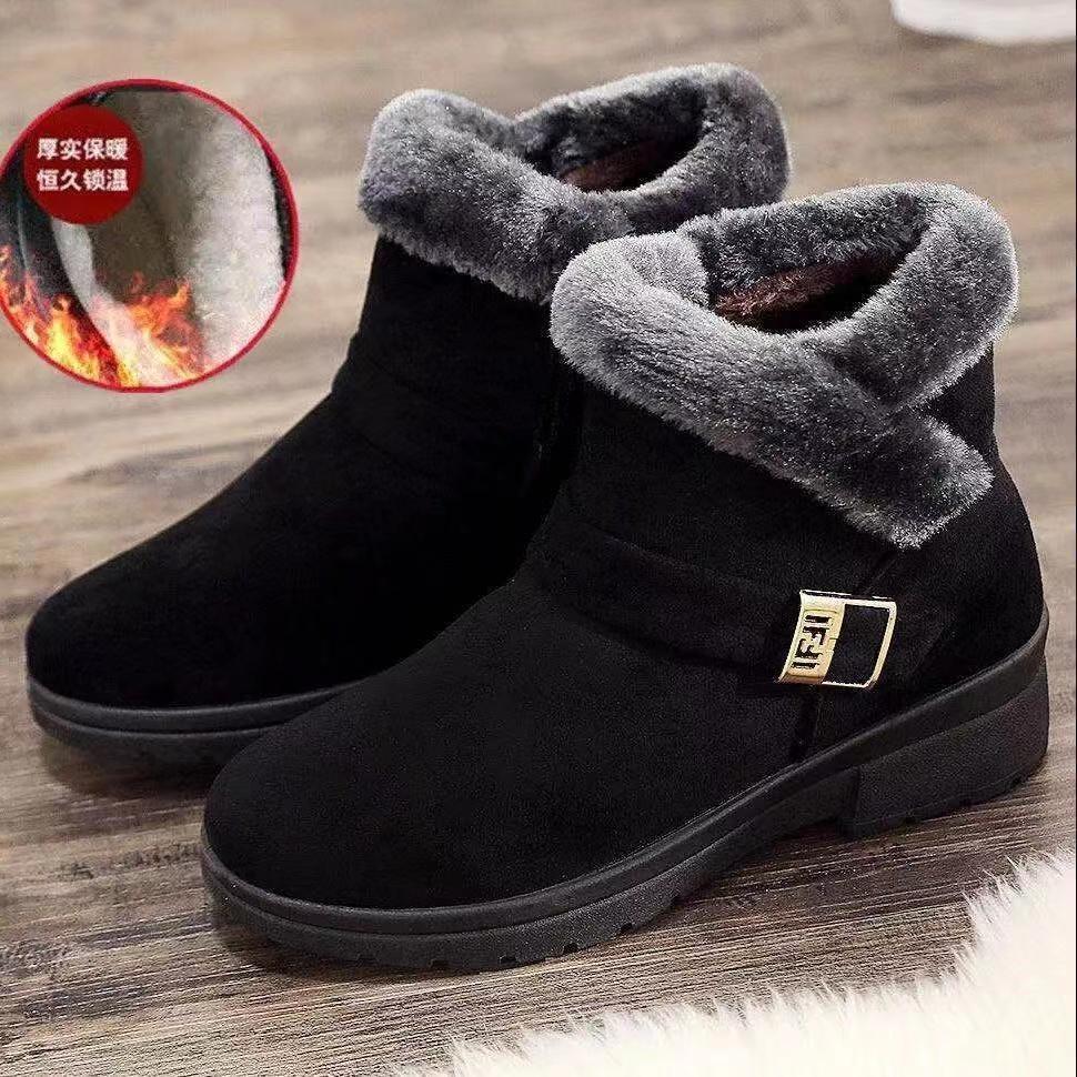 Winter Velvet Cotton Shoes Warm Shoes Non-slip Thickened Medium Cotton Shoes Flat Non-slip Grandma Shoes