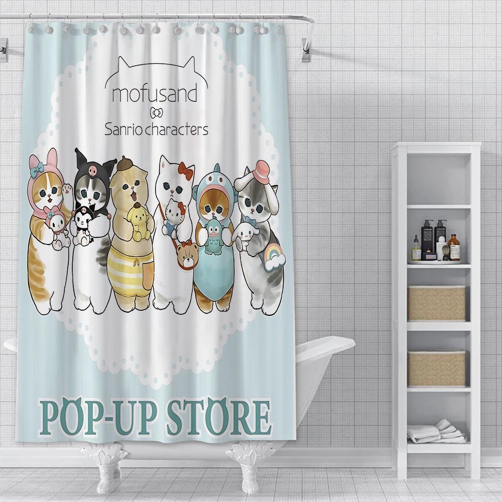 Shower Cute Cat Mofusands Curtain Waterproof Polyester Fabric Paint Colorful Bath Curtains Home Bathroom Decor Curtain With Hook