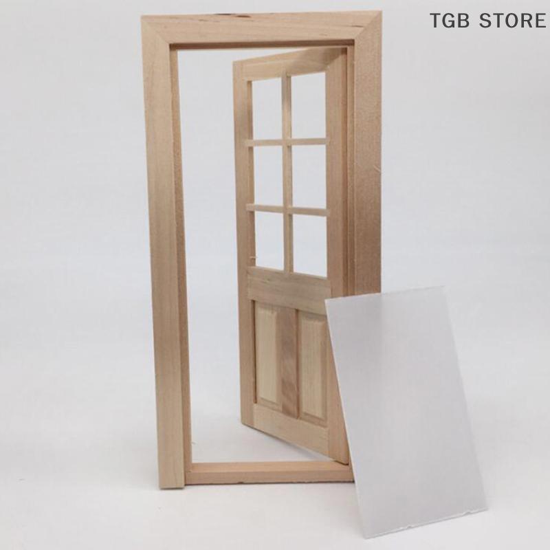 1Pcs Unpainted Wood Door 1/12 Dollhouse Miniature DIY Accessories Model Toys