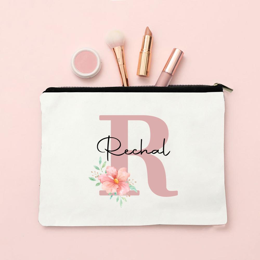 Personalized Name Makeup Bag Letter Wedding Bridesmaid Gift Travel Cosmetic Organizer Canvas Custom Bag Ladies Pencil Case Purse