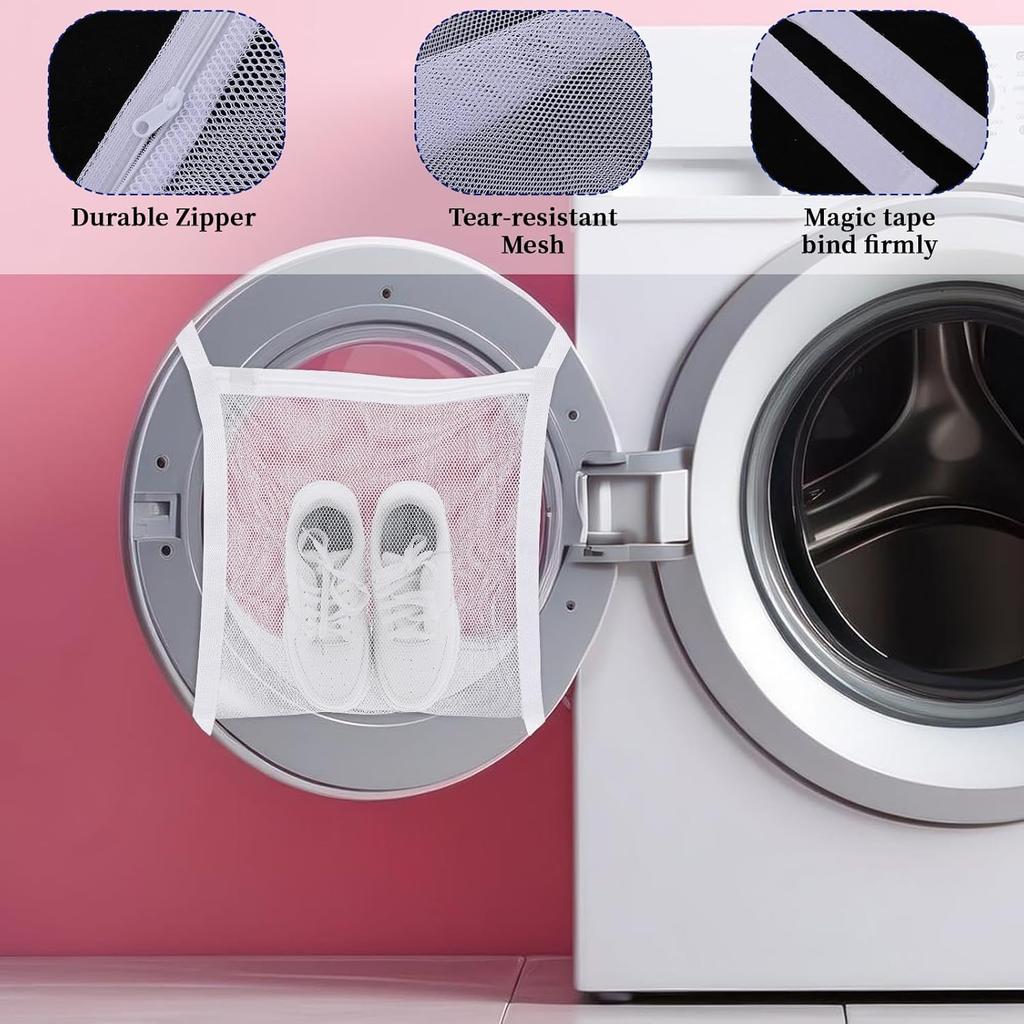Mesh Laundry Bag with Strap and Zipper - Sneaker Dryer Bag, 16.3 x 15.9 Inch