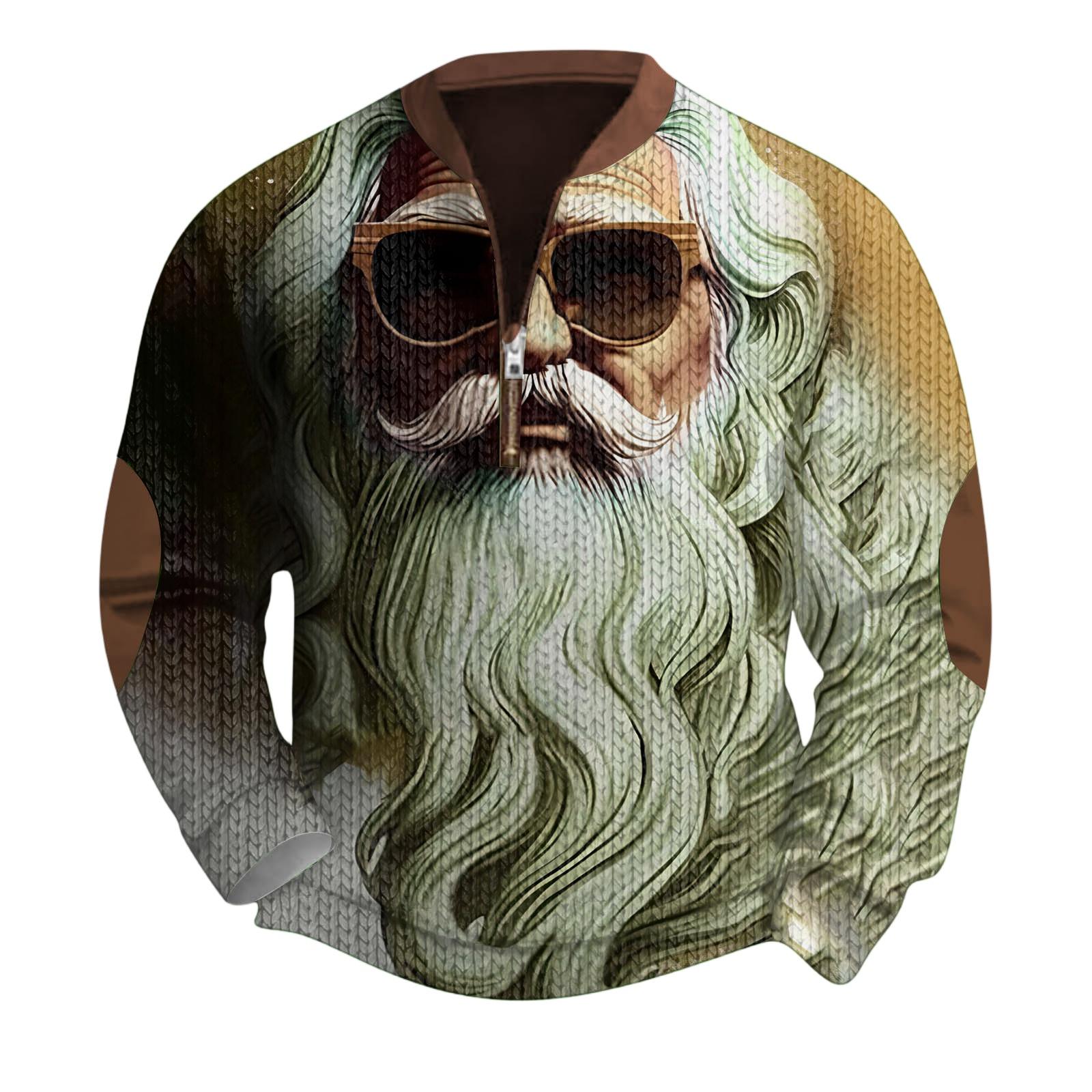 

Mens Christmas Sweater Zip Up Sweatshirts Vintage Knit Graphic Sweatshirt Xmas Stand Collar Pullover XXXXL зелений