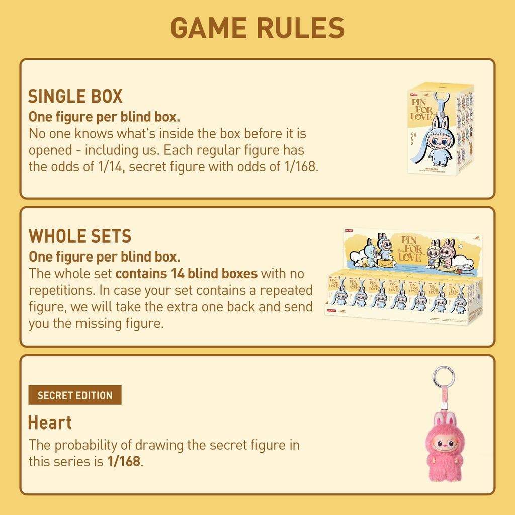 POP MART The Monster PIN for Love Series - Vinyl Plush Pendant Blind Box (A-M), Labubu Collectible Toy, Holiday Birthday Gift for Girls and Boys,