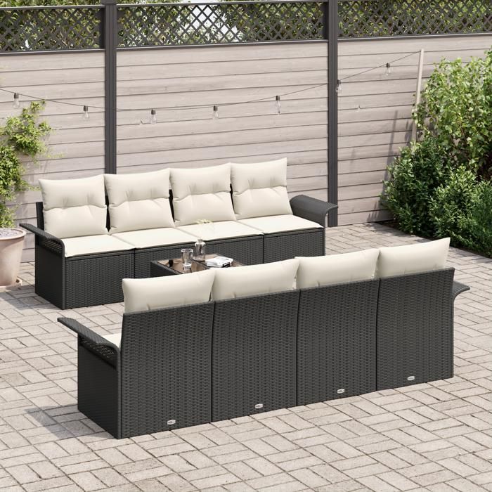 VidaXL Ensemble de canapés de jardin 9 pièces avec coussins en poly rattan noir 3345287