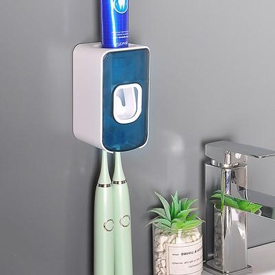 

Toothpaste Squeezing Artifact Wall-mounted Bathroom Children s Electric Toothbrush Storage Rack Without Punching Press синий