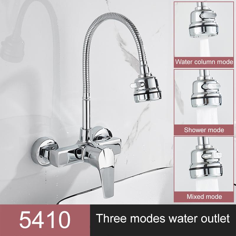 

ELLEN Wall Mount Kitchen Sink Faucet Hot Cold Sink Water Mixer Tap 2 Holes Black Faucets 360 Degree Swivel ELK5400 G3/8