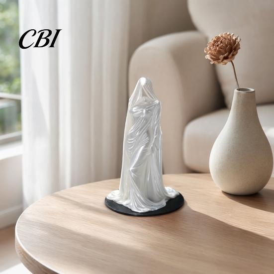 Veiled Goddess Sculpture 3D Printed Sculpture, Mysterious Female Figurine with Robe, Dark Gothic Style Desk Accessory Home Decor Statue for Bookshelf,