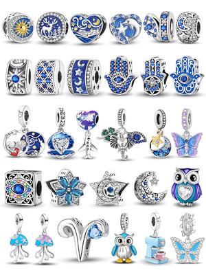 Copper Cute Butterfly Elephant Blue Series Charms Beads Fit Original Pan Bracelet Bangle High Quality Diy Jewelry