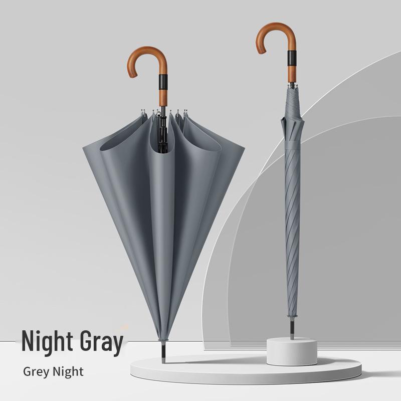 Dubo Extra-Großer 16-Speichen-Holzschirm mit gebogenem Griff - Verstärkt, Verdickt, Business-Sturmsicher für Herren