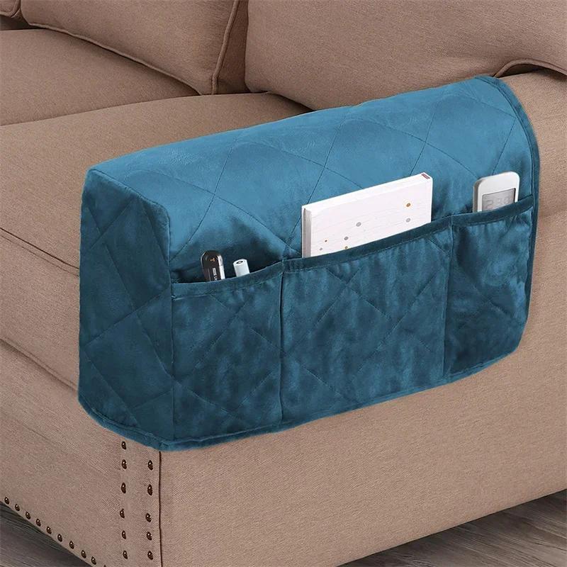 2pcs/set Soft Velvet Sofa Armrest Cover with Pocket Storage Couch Sofa Protector Anti Cat Scratch Handrail Slipcover Towel