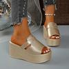 Shoes Woman 2025 Slippers for Swimming Pool Golden Wedge Peep Toe Round Headed Design Comfortable Beach Shoes Size 35-43