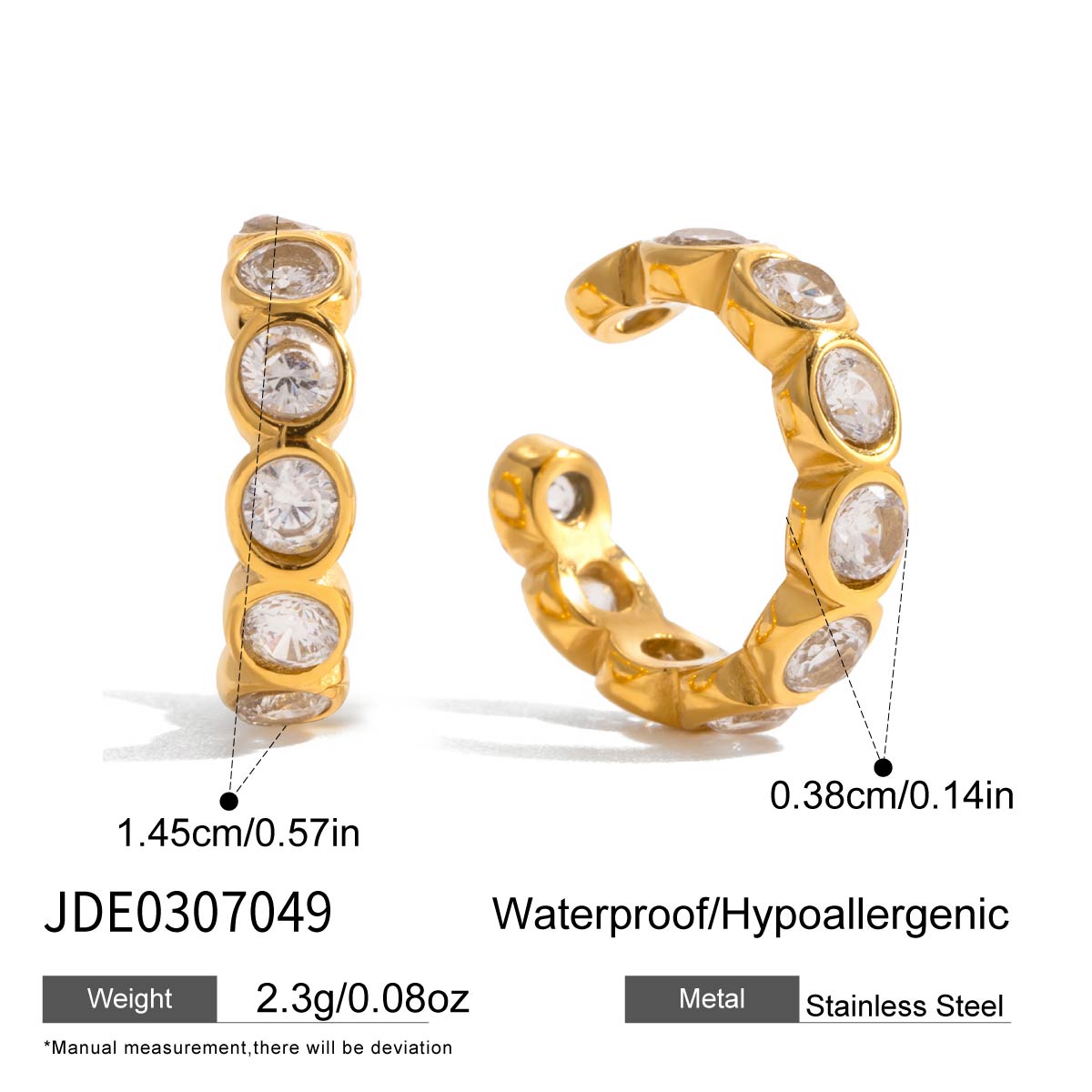 Youthway Classic Oval Zircon Clip Earrings For Women Minimalist 18K Gold Plated Stainless Steel Earrings Fashion Jewelry Gift