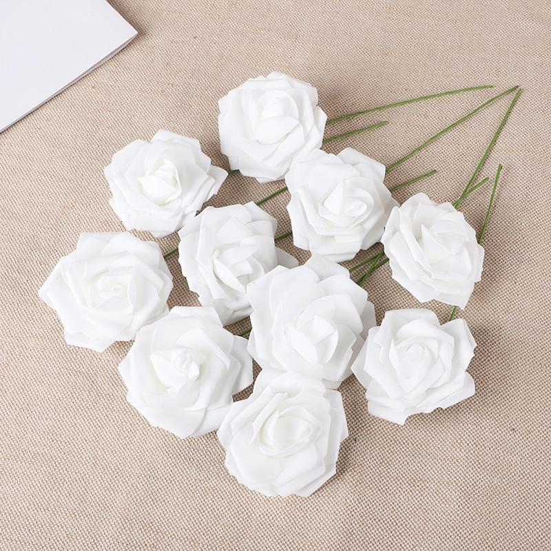 10-50Pcs Rose Artificial Flowers With Stem Foam Fake Roses Wedding Bouquet Centerpieces Decoration Birthday Party DIY Gift Craft