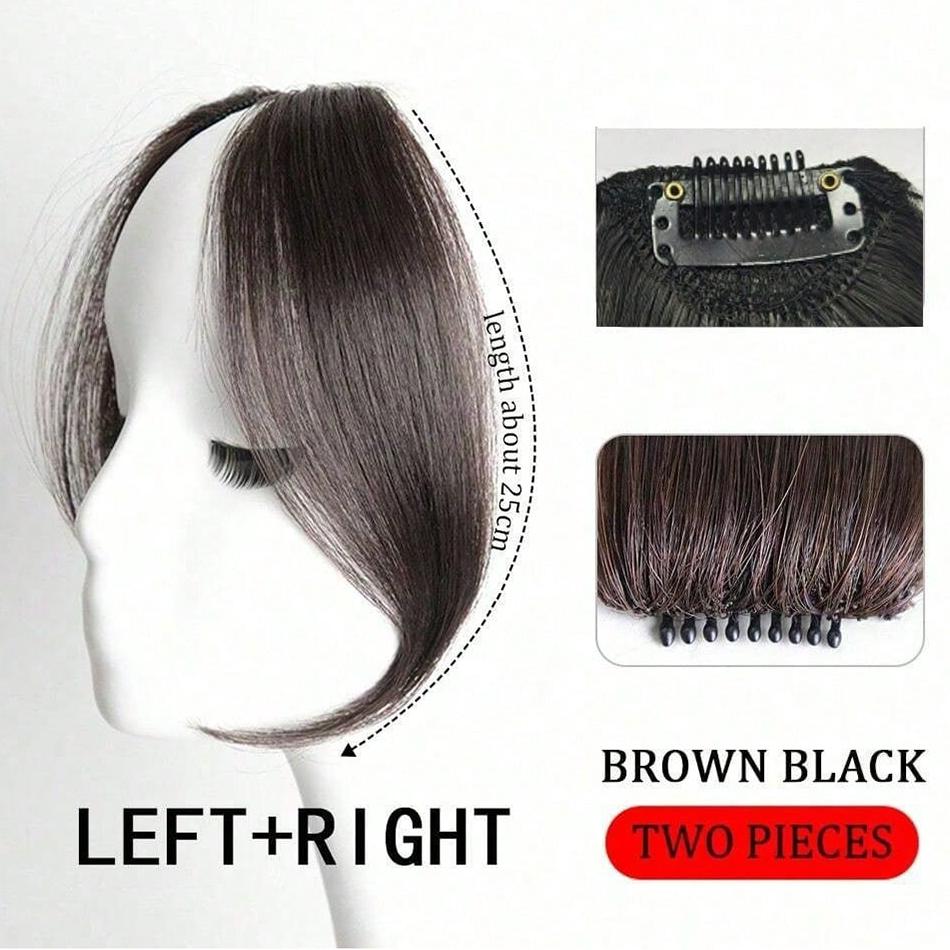 2 Stück/Set Synthetischer Mittelteil Pony Haarverlängerungen Einfacher Clip-In Stirnverlauf Pony Natürlicher Nahtloser Seitlicher Fransen Haarteil