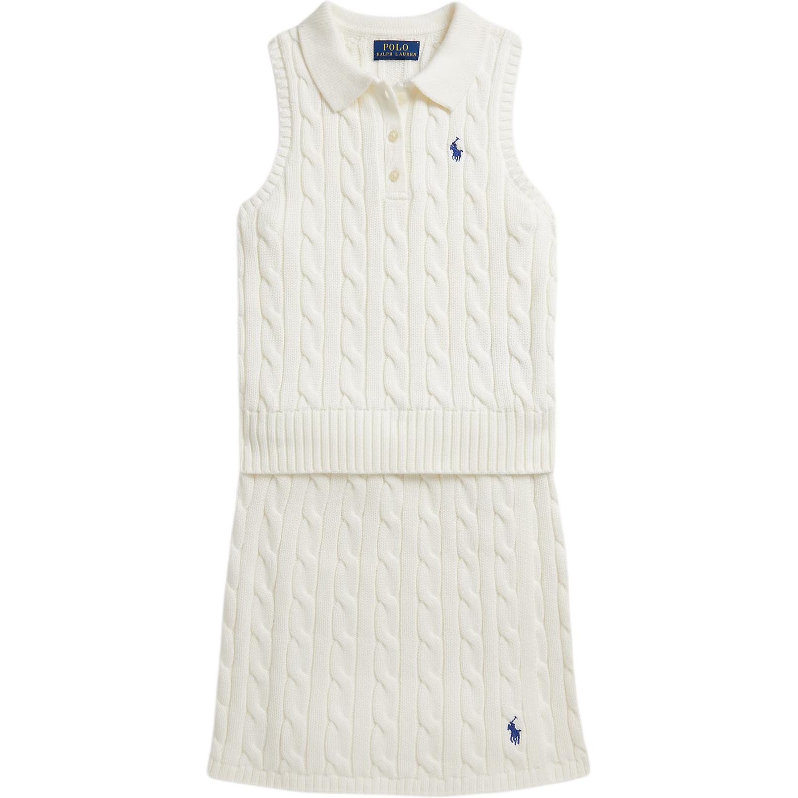

Polo Ralph Lauren Kids Dress Set Sleeveless Polo Collar Embroidered Button Placket Cable Knit Cotton Kids dress set 313A11239-002 M