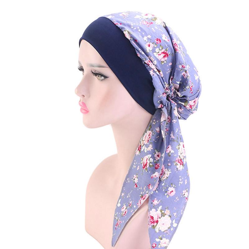 New fashion printed flowers women inner hijabs caps muslim head scarf turban bonnet ready to wear ladies wrap under hijab cap
