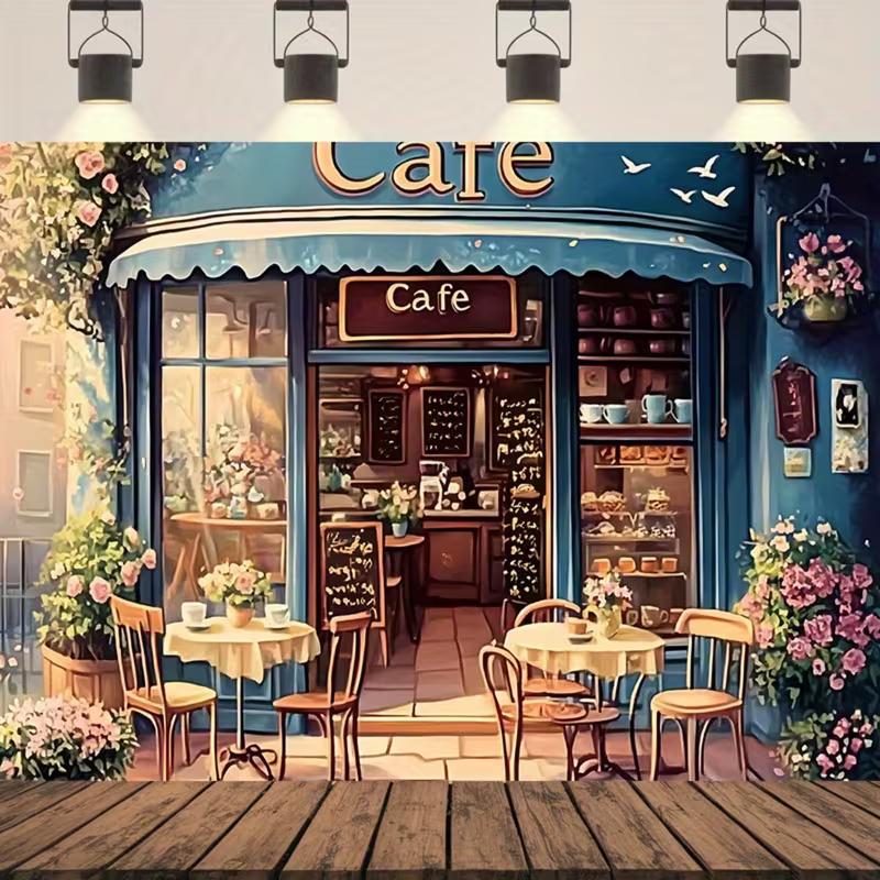 Fondo de Tapiz de Cafetería Parisina, Fondo Vintage de Cafetería para Sesión de Fotos