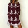 Women's Fashion Casual Geometric Print Long Sleeve Neck Dress for Everyday Wear