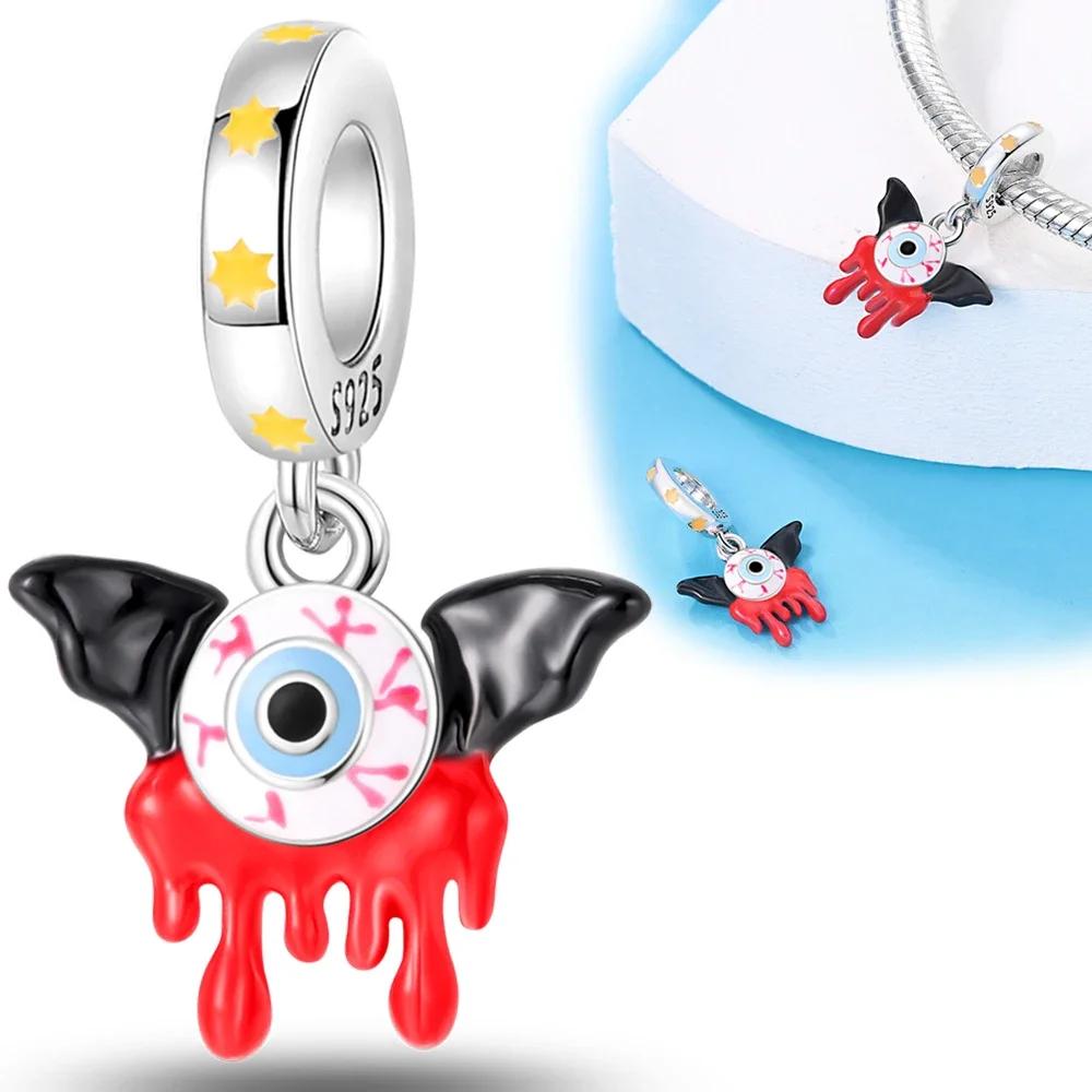Copper Halloween Series Luminous Pumpkin Blood Devil Charm For Women Original Bracelet Diy Jewelry Making Gift