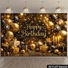 2D Happy Birthday Backdrop Black Gold Glitter Balloon Photo Booth Background