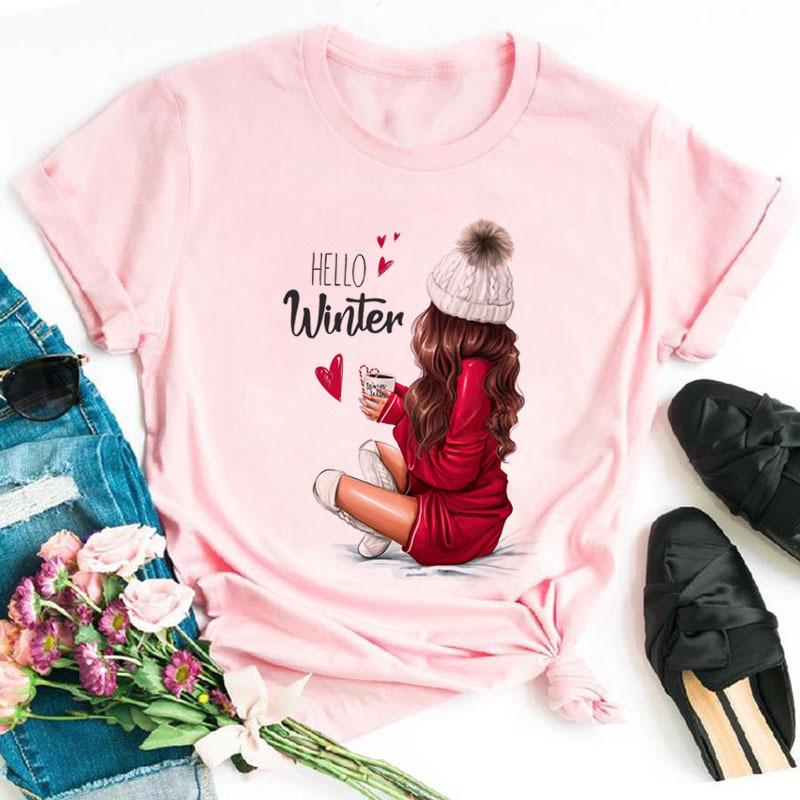 Summer Fashion Coffee Girl Urban Base Shirt Round Neck Pure Cotton Short Sleeved Women's T-Shirts Women’s